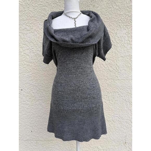 B. Wear Sweaters - B. Wear Sweater Tunic Womens Medium Gray Cowl Neck Short Sleeve Pullover Knit
